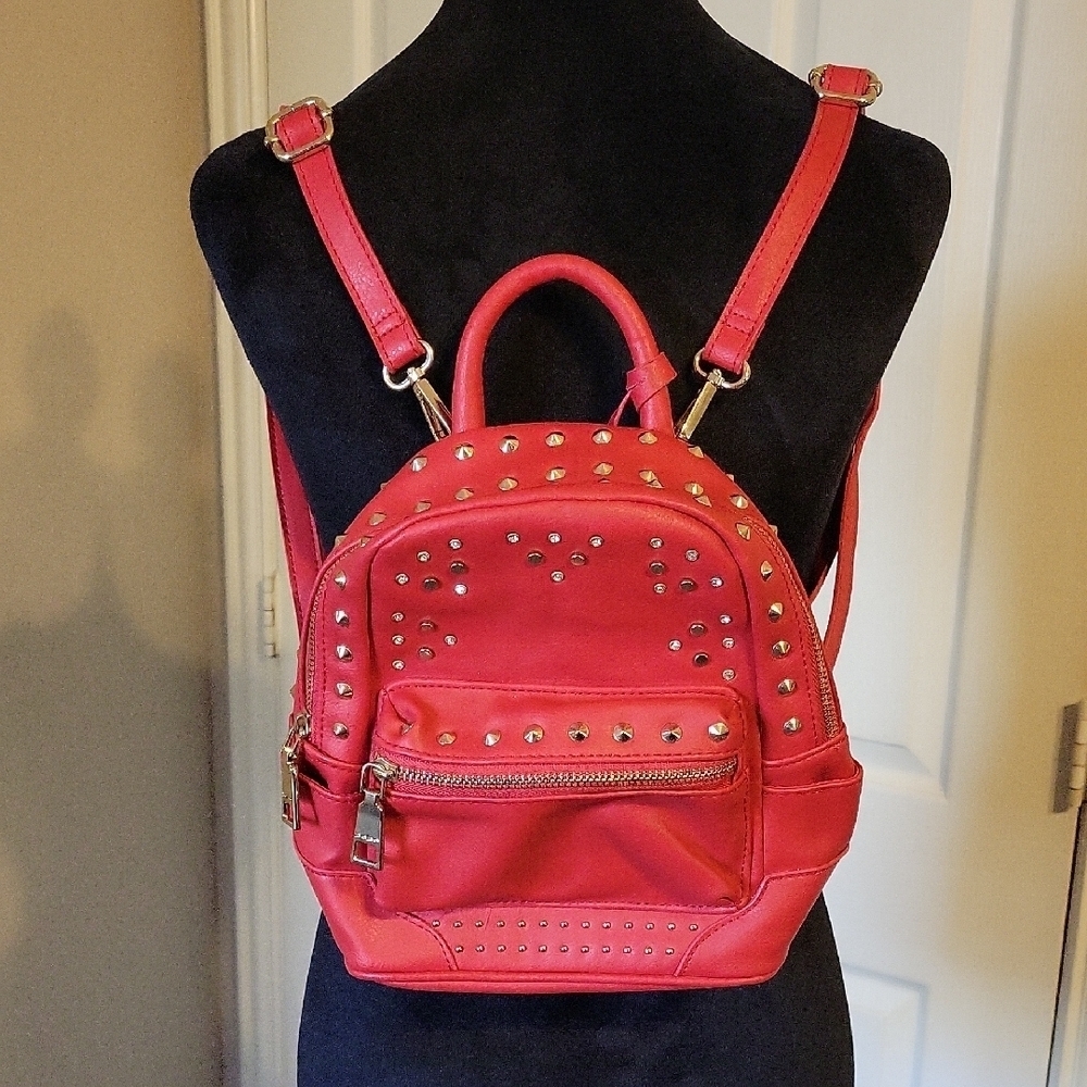 Bebe Red Studded Backpack - Picture 1 of 13